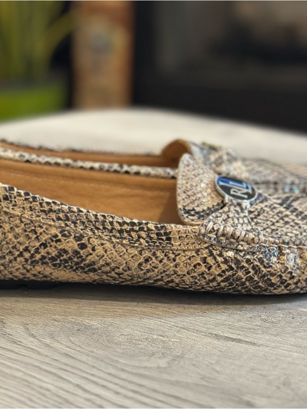 Ralph Lauren Snake-Print Loafers in Tan and Black - Picture 9 of 15